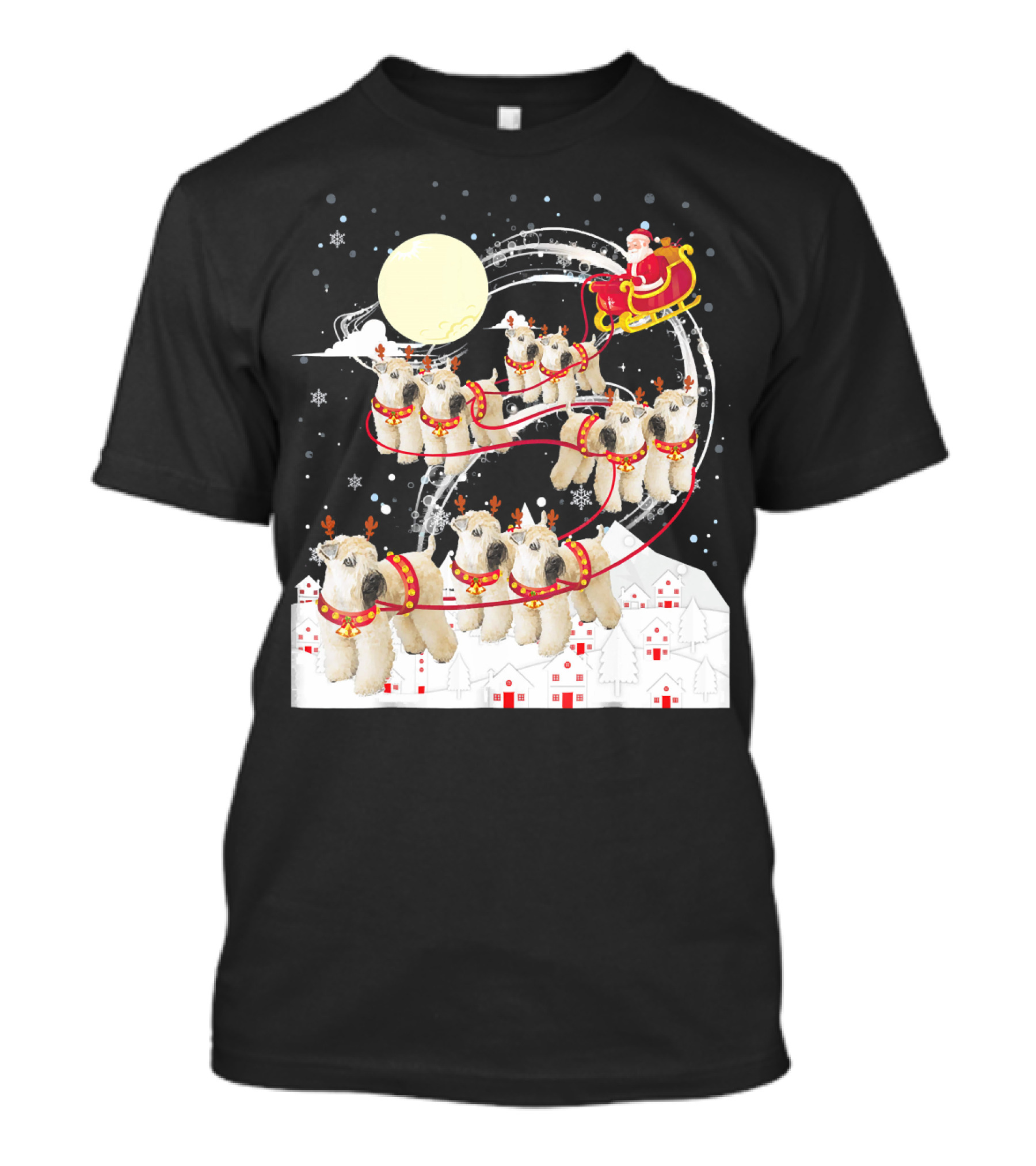 Soft Coated Wheaten Terrier Reindeer Christmas Santa Sleigh Moon Snow Holiday Scene T-Shirt