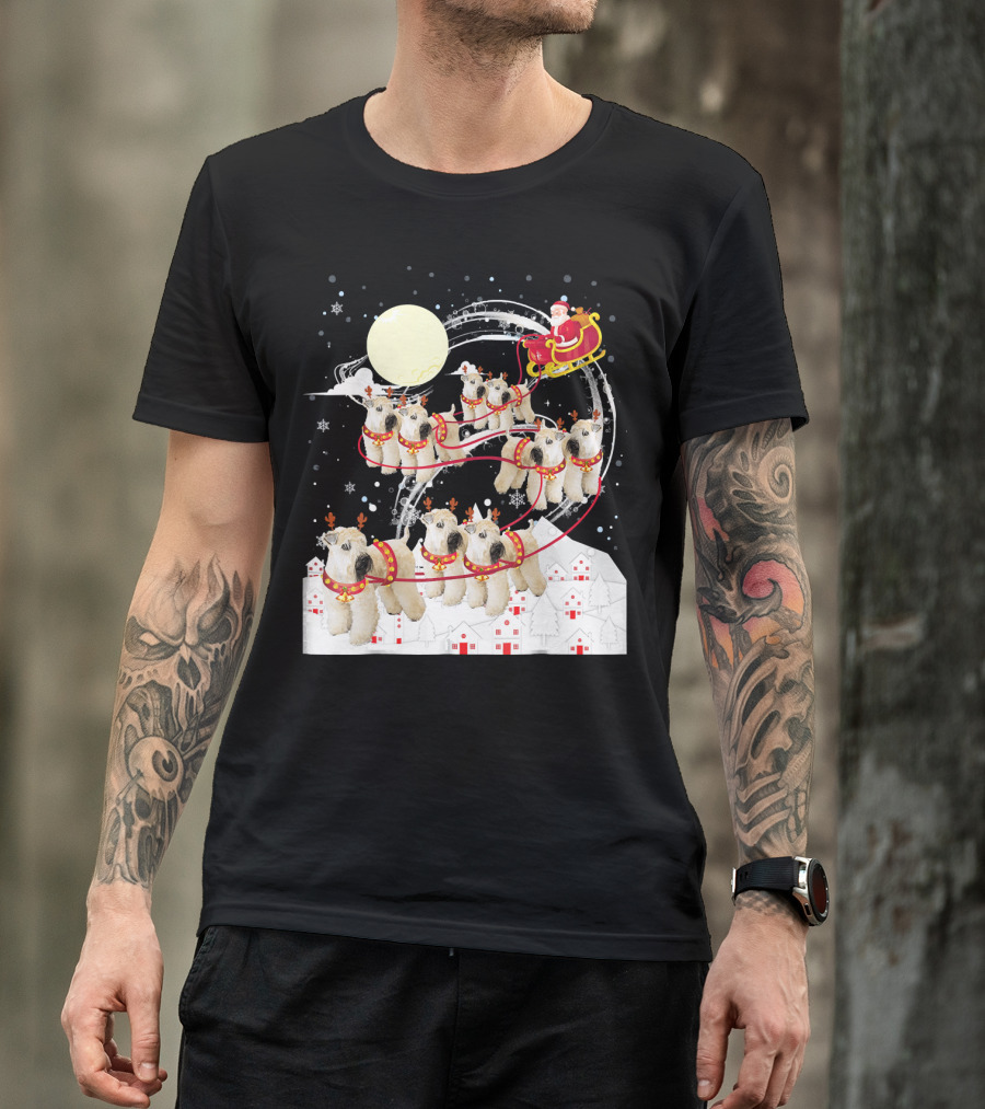 Soft Coated Wheaten Terrier Reindeer Christmas Santa Sleigh Moon Snow Holiday Scene T-Shirt
