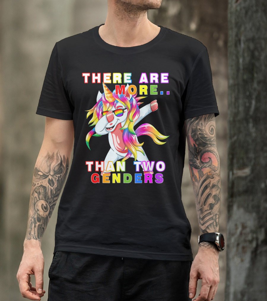 There Are More Than Two Genders Unicorn Dabbing Rainbow Mane Sunglasses T-Shirt