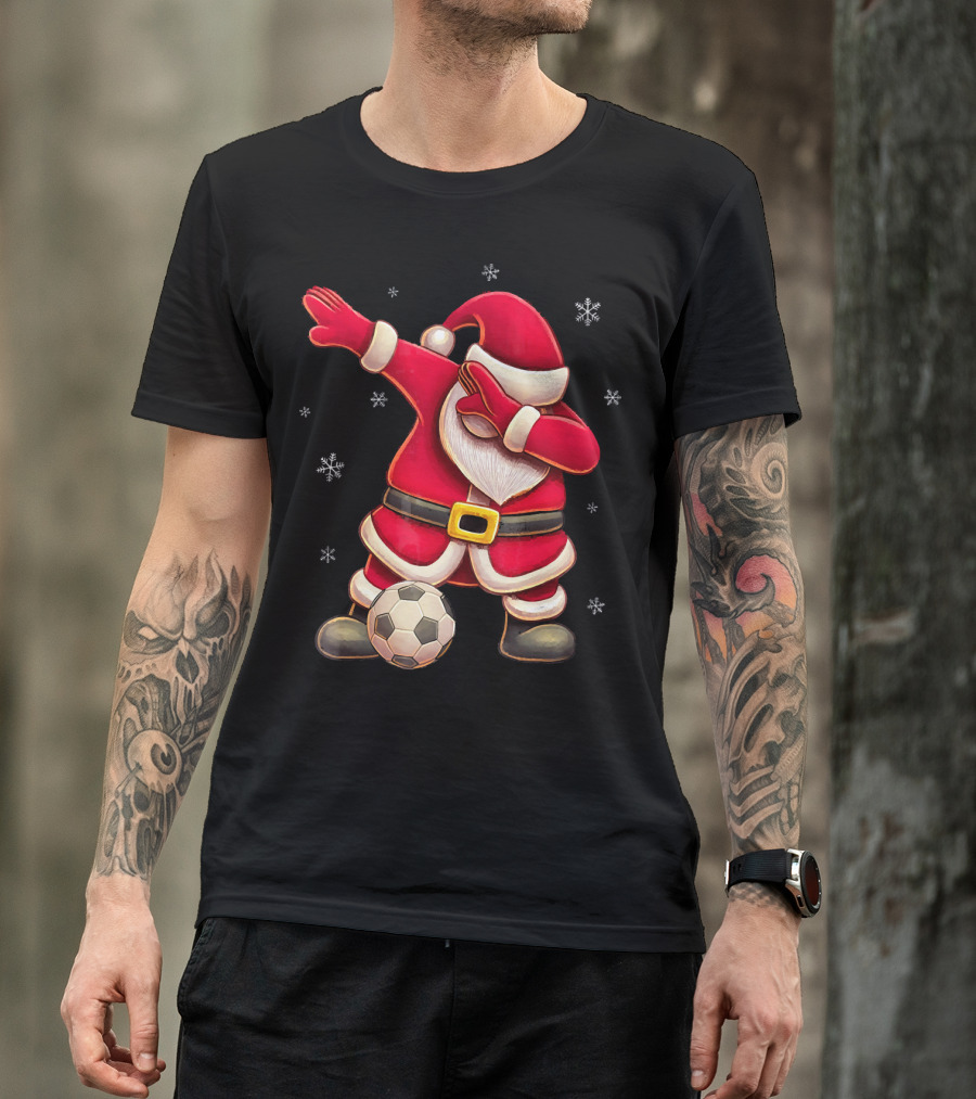 Dabbing Santa Claus Soccer Snowflakes T-Shirt