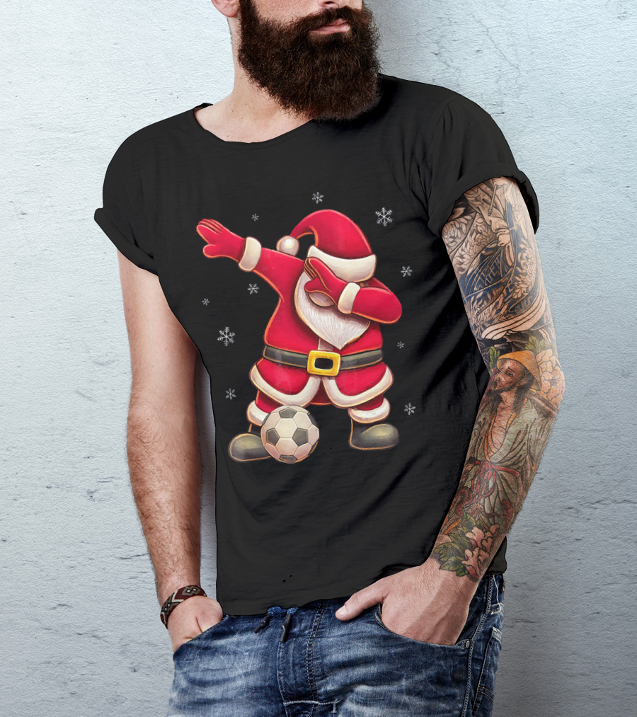 Dabbing Santa Claus Soccer Snowflakes T-Shirt