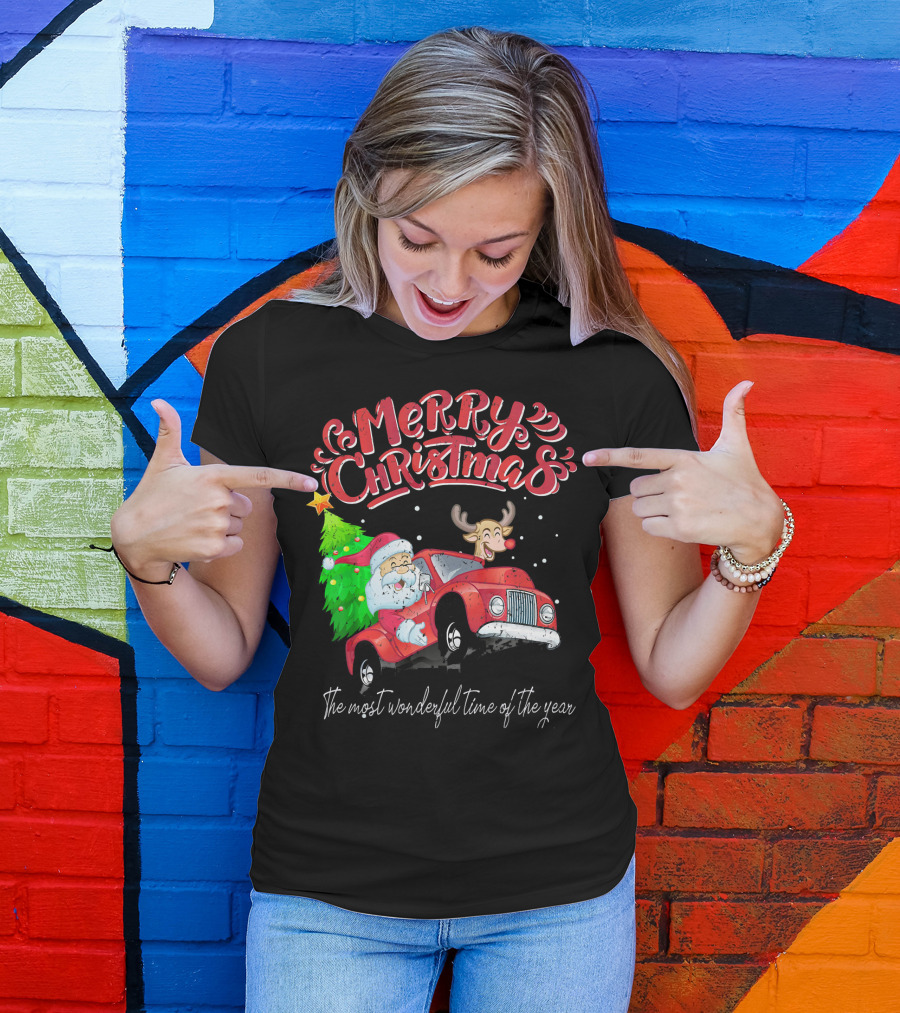 Merry Christmas Santa Reindeer Ride The Most Wonderful Time Of The Year T-Shirt