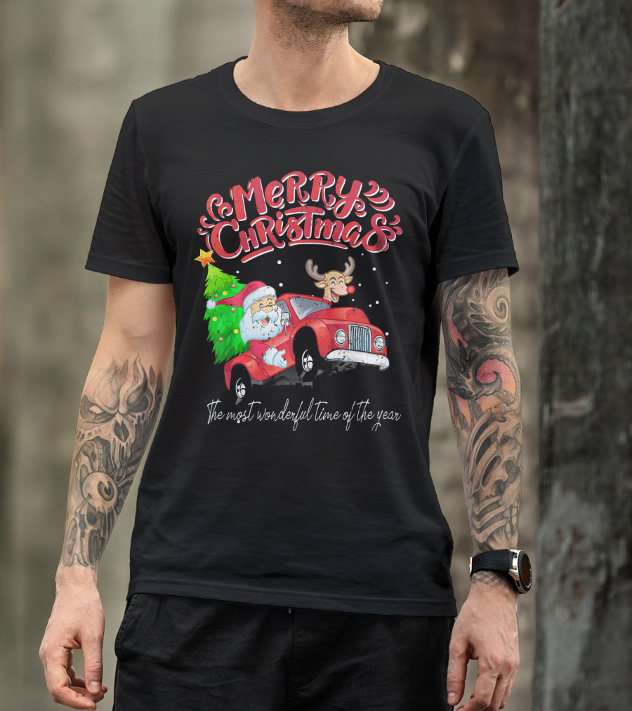 Merry Christmas Santa Reindeer Ride The Most Wonderful Time Of The Year T-Shirt