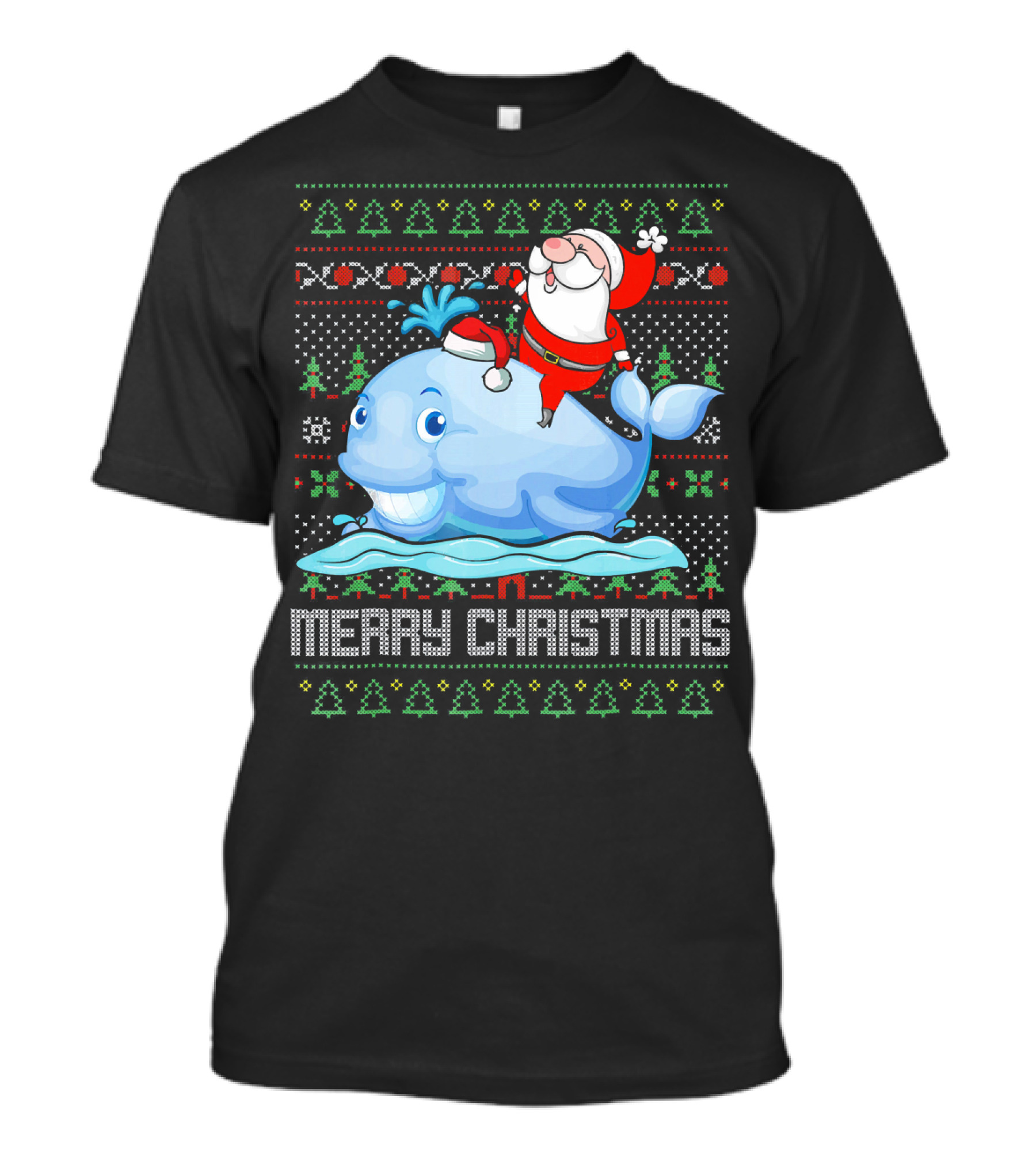 Merry Christmas Funny Santa Claus Riding Whale Holiday T-Shirt