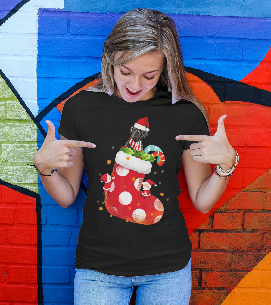 Christmas Cane Corso Dog In Santa Hat With Candy Cane And Stocking T-Shirt
