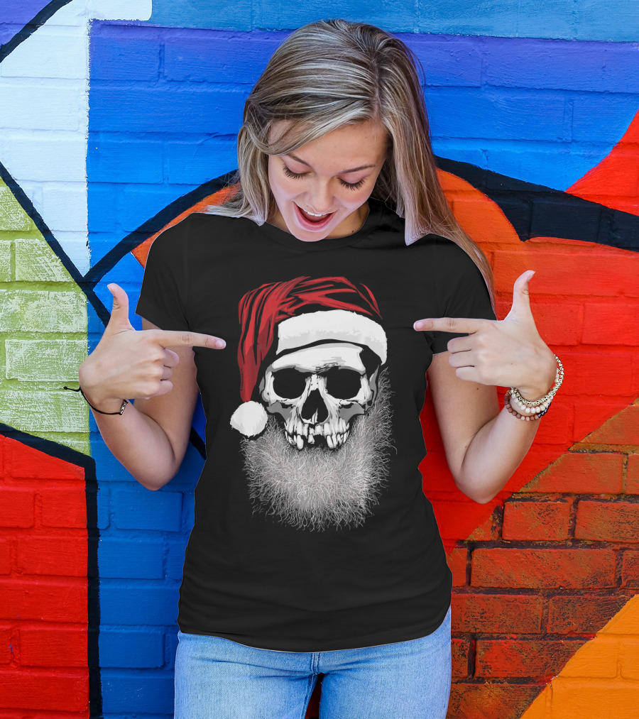 Muerto Father Christmas Skull Santa Hat Beard T-Shirt