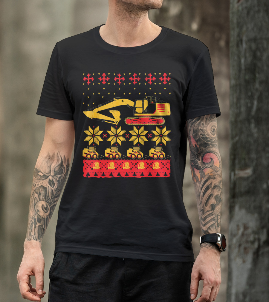 Construction Excavator Christmas T-Shirt
