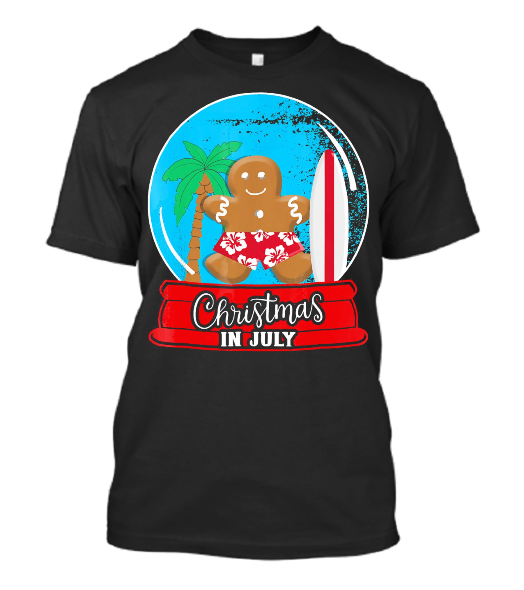 Christmas In July Surfing Gingerbread Snow Globe T-Shirt