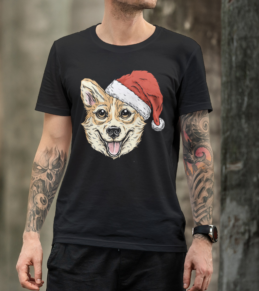 Corgi Dog Santa Hat Funny Christmas Corgi T-Shirt