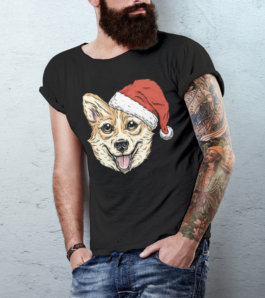 Corgi Dog Santa Hat Funny Christmas Corgi T-Shirt