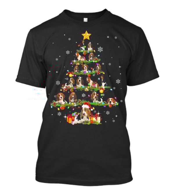 Basset Hound Christmas Tree With Santa Hat And Presents T-Shirt