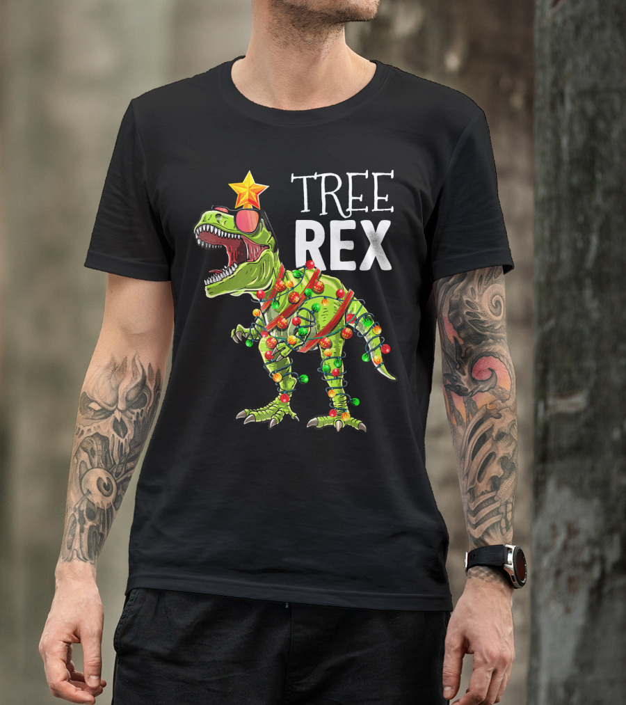 Tree Rex Christmas Dinosaur Lights T-Shirt