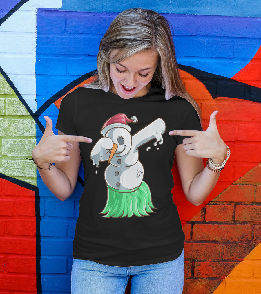 Christmas In July Dabbing Snowman Tropical Hula Dance T-Shirt