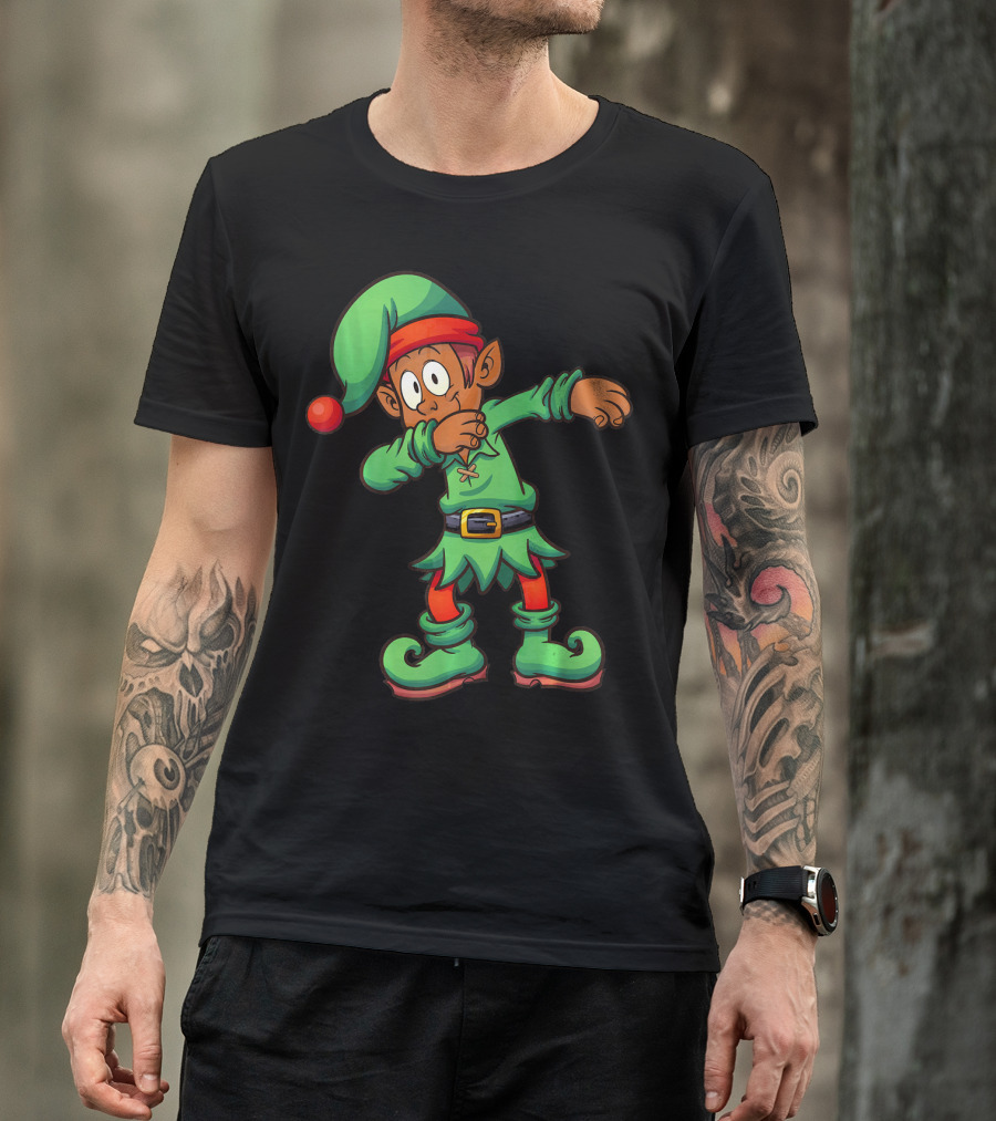 Dabbing Black Elf For Christmas Holiday Fun T-Shirt