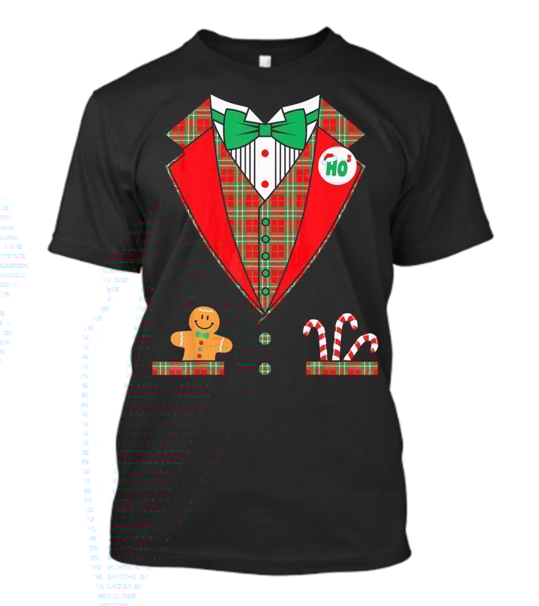 Funny Christmas Costume Tuxedo Ho Ho Ho Bow Tie Gingerbread Candy Cane T-Shirt