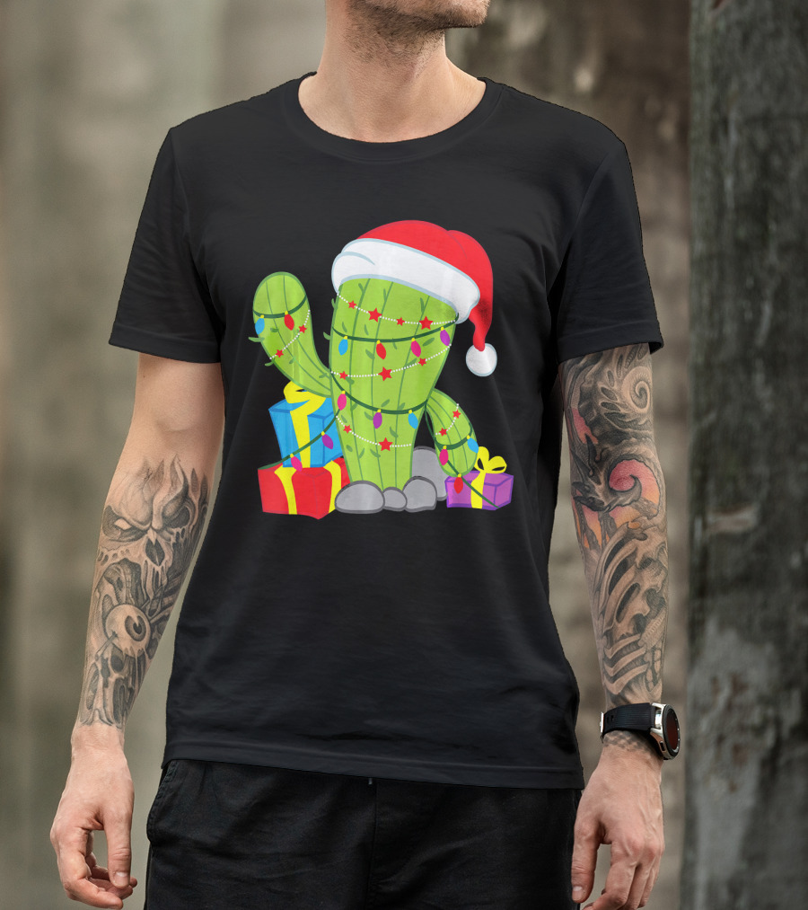 Cactus Tree Santa Hat Christmas Presents Mexican T-Shirt