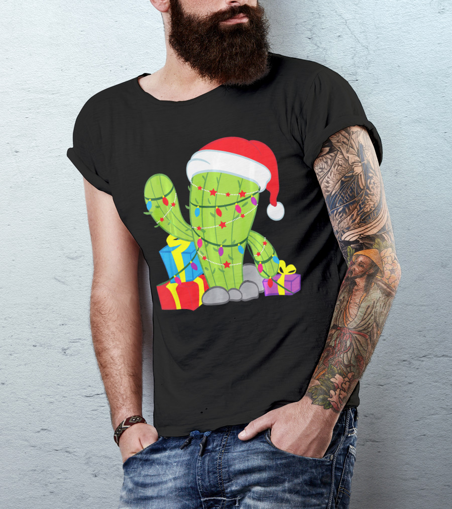 Cactus Tree Santa Hat Christmas Presents Mexican T-Shirt