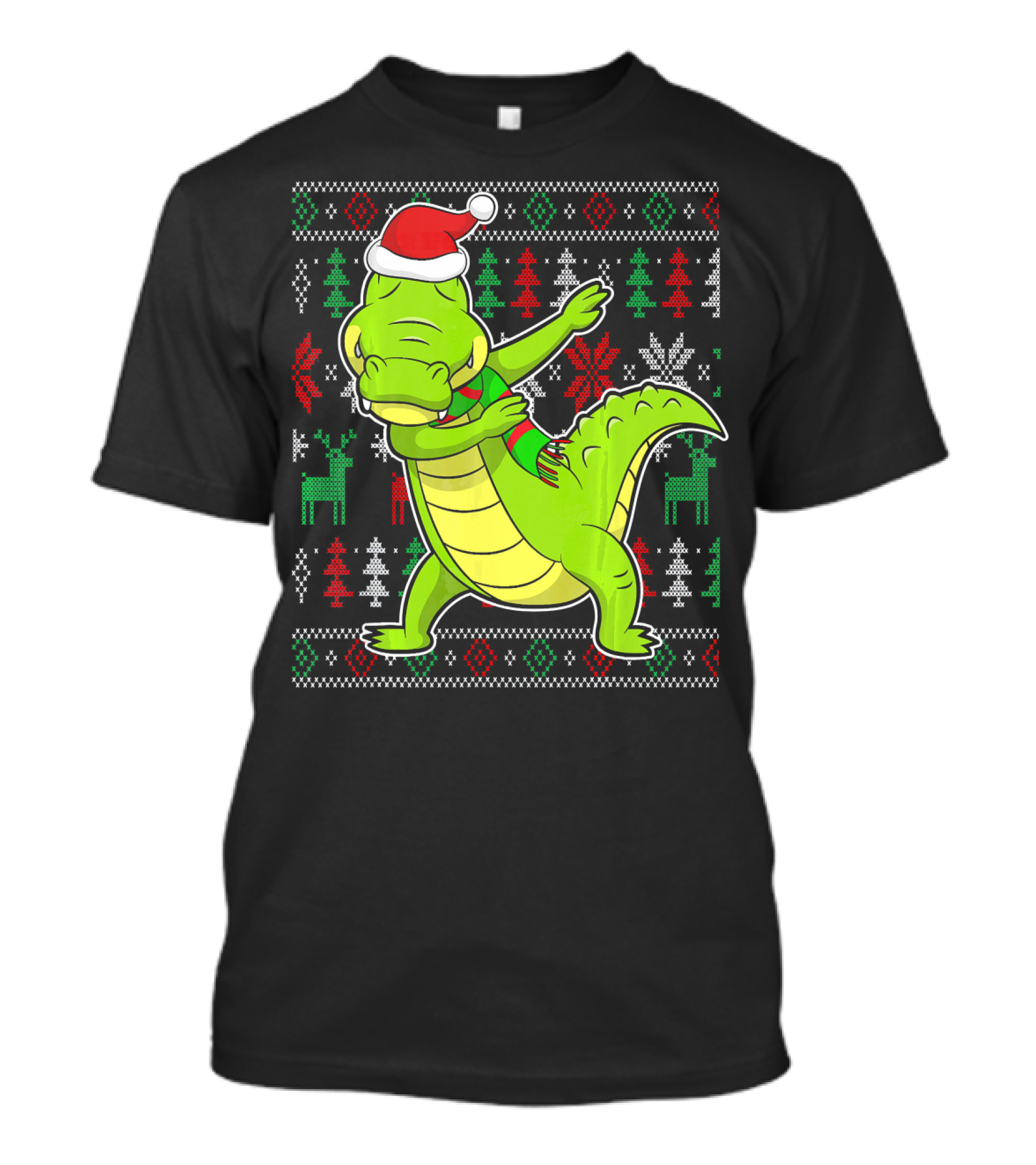 Ugly Christmas Dabbing Alligator Santa Hat Festive T-Shirt