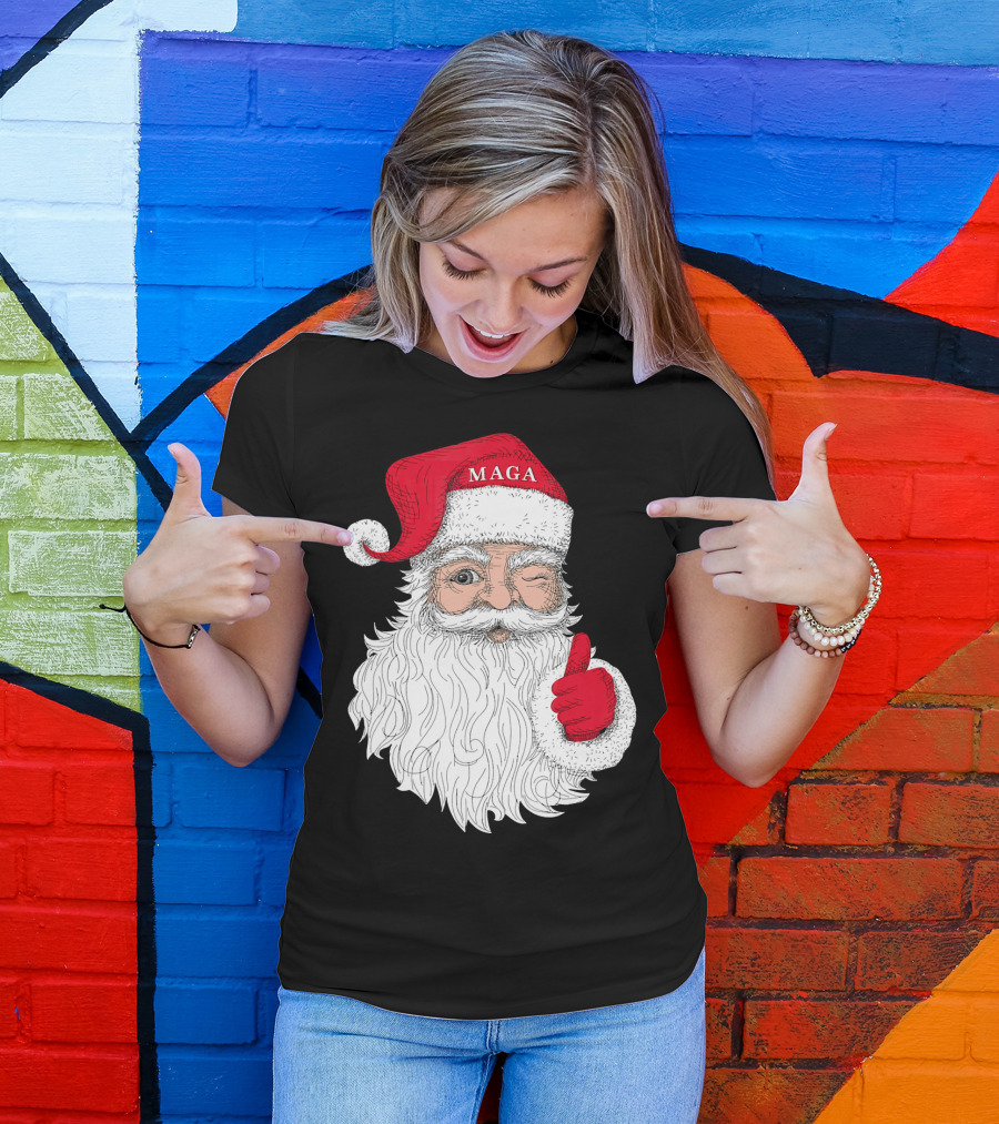 Santa Claus Winking In MAGA Hat With Thumbs Up T-Shirt