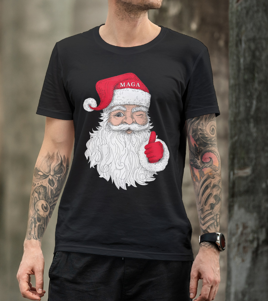Santa Claus Winking In MAGA Hat With Thumbs Up T-Shirt