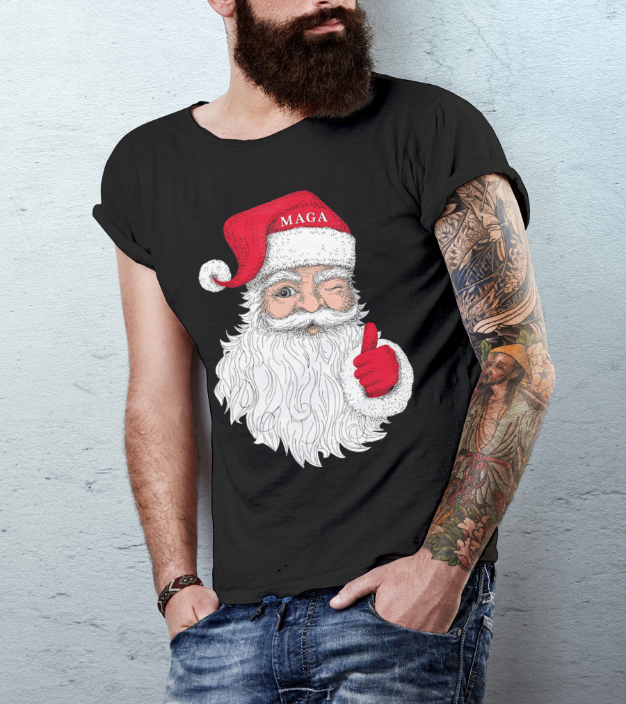 Santa Claus Winking In MAGA Hat With Thumbs Up T-Shirt
