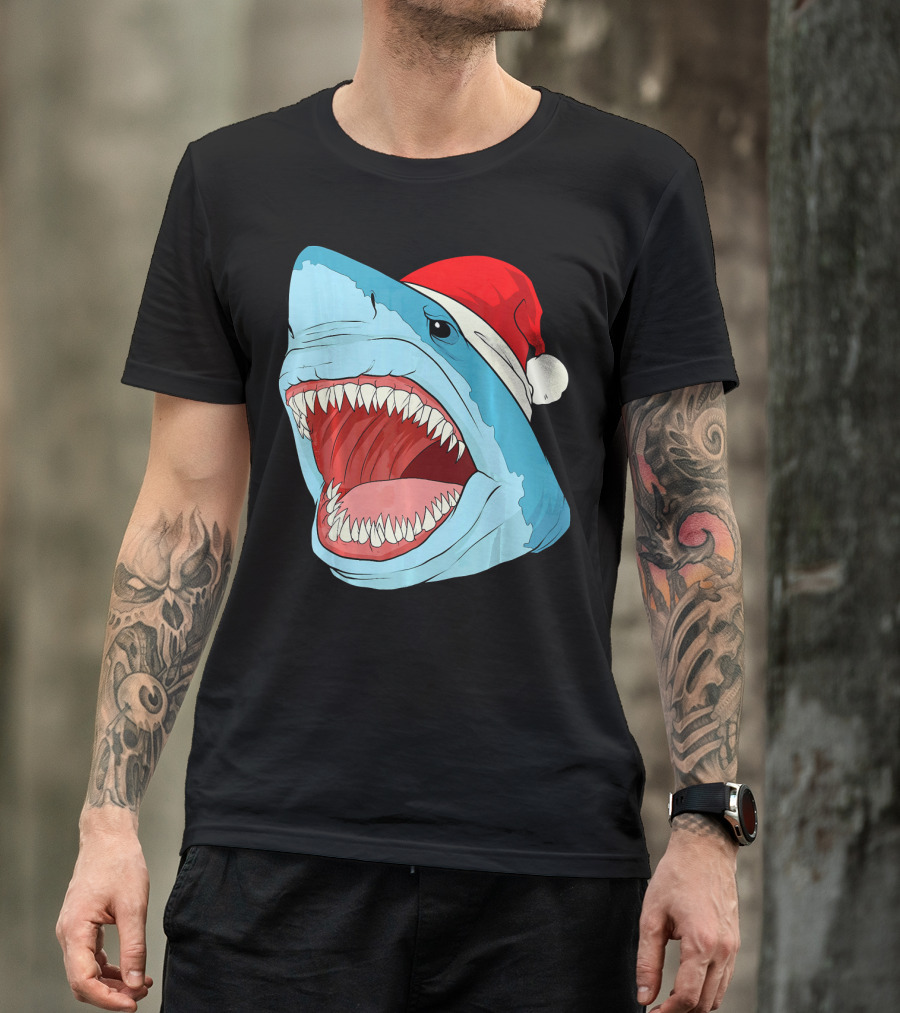 Santa Jaws Cool Christmas Shark Holiday Humor T-Shirt