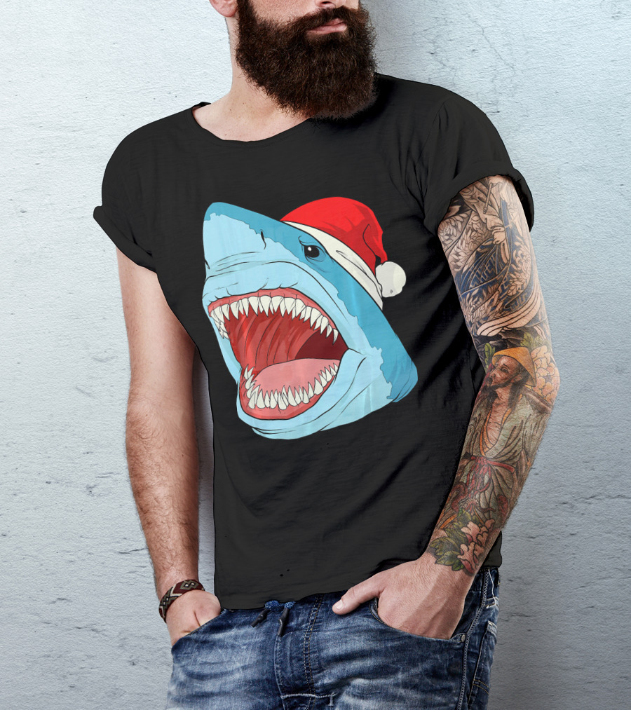 Santa Jaws Cool Christmas Shark Holiday Humor T-Shirt