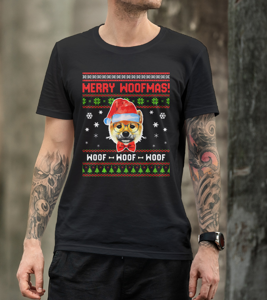 Merry Woofmas Shiba Inu Dog Woof Woof Woof Christmas T-Shirt