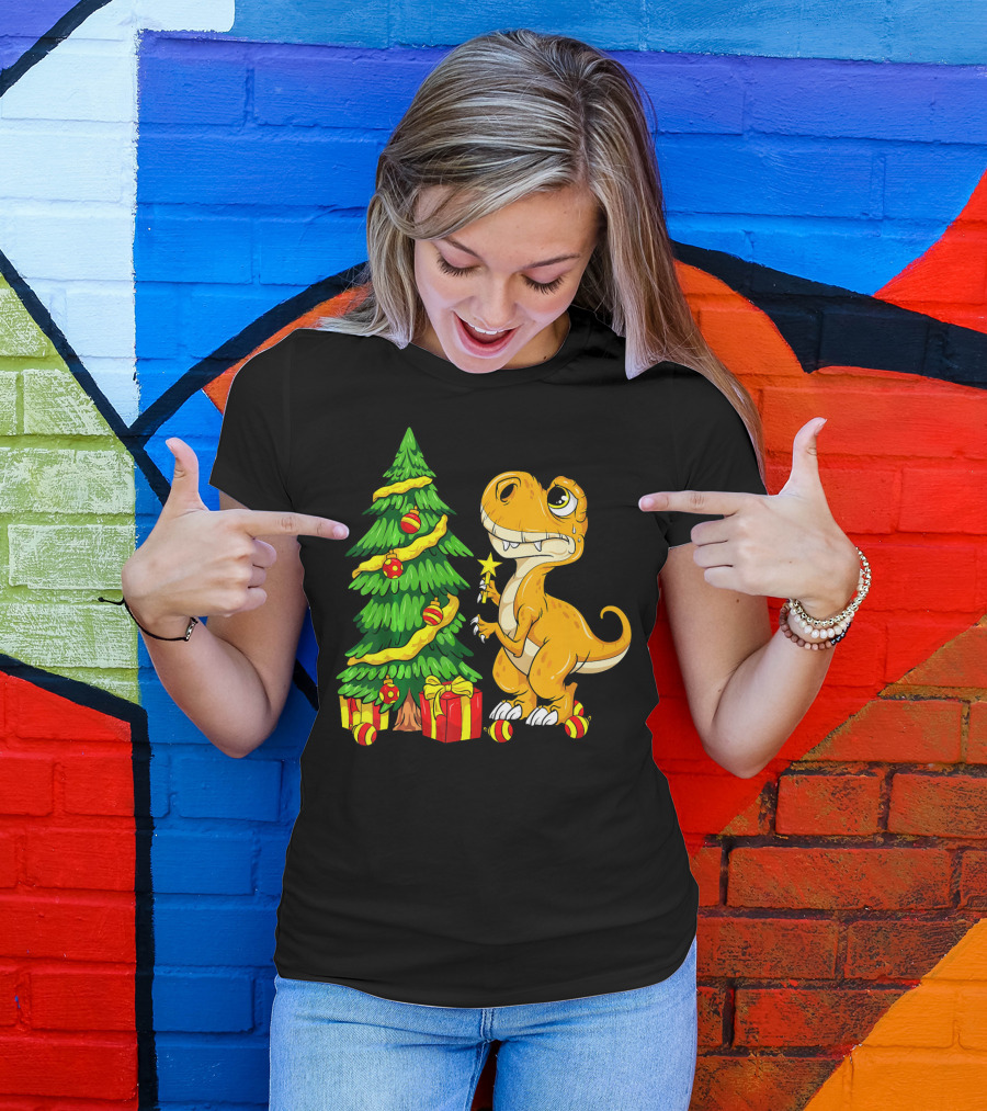 Tree Rex Christmas Dinosaur Funny Rex Holiday Scene T-Shirt