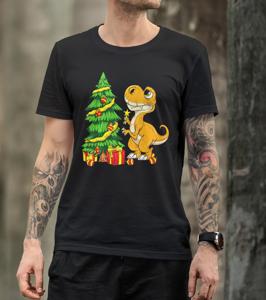 Tree Rex Christmas Dinosaur Funny Rex Holiday Scene T-Shirt
