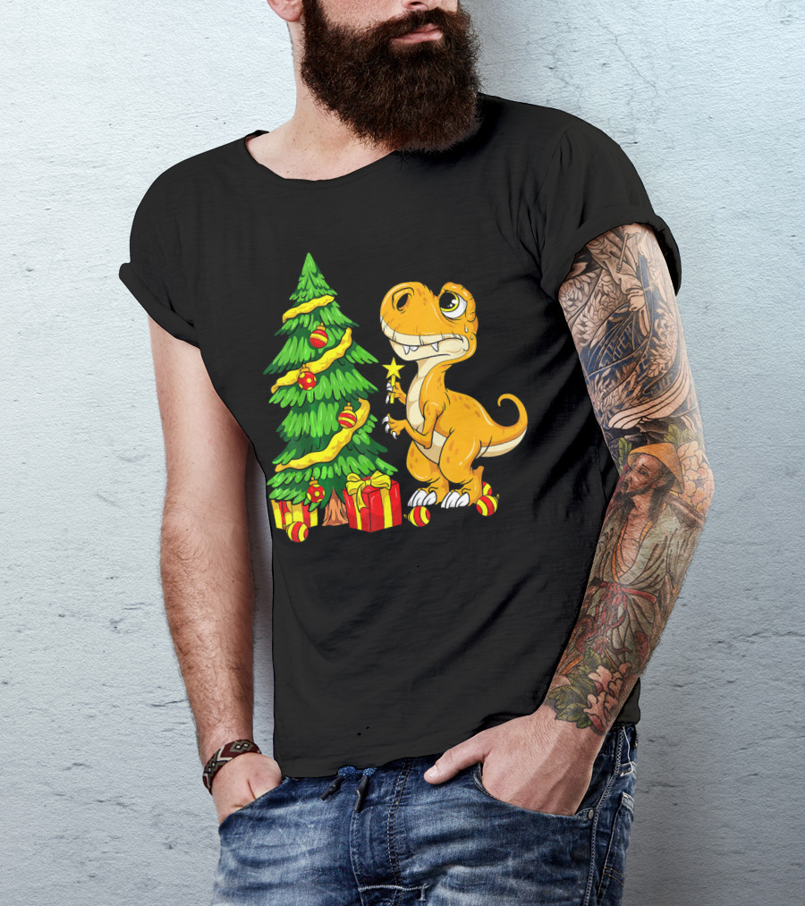 Tree Rex Christmas Dinosaur Funny Rex Holiday Scene T-Shirt