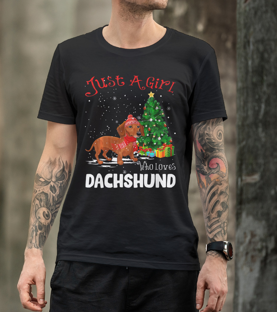 Just A Girl Who Loves Dachshund Christmas Tree Snowflakes T-Shirt