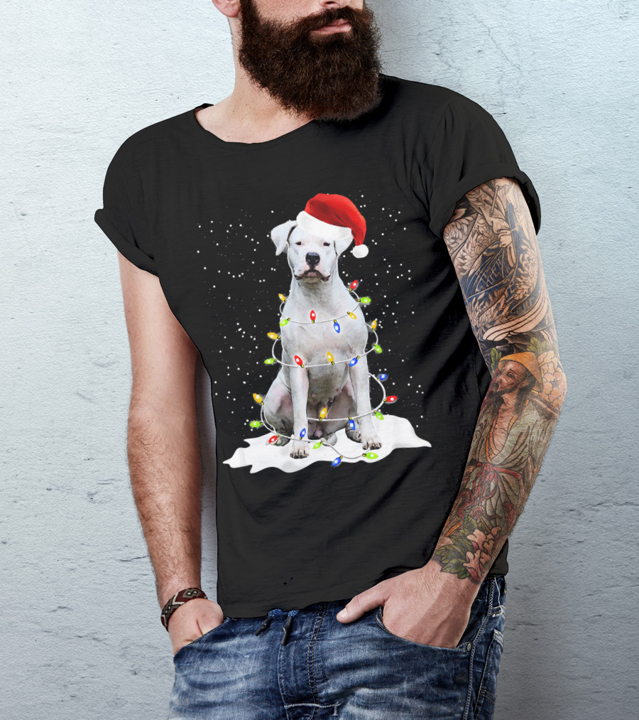 Dogo Argentino Christmas Lights Santa Hat Snow Holiday T-Shirt