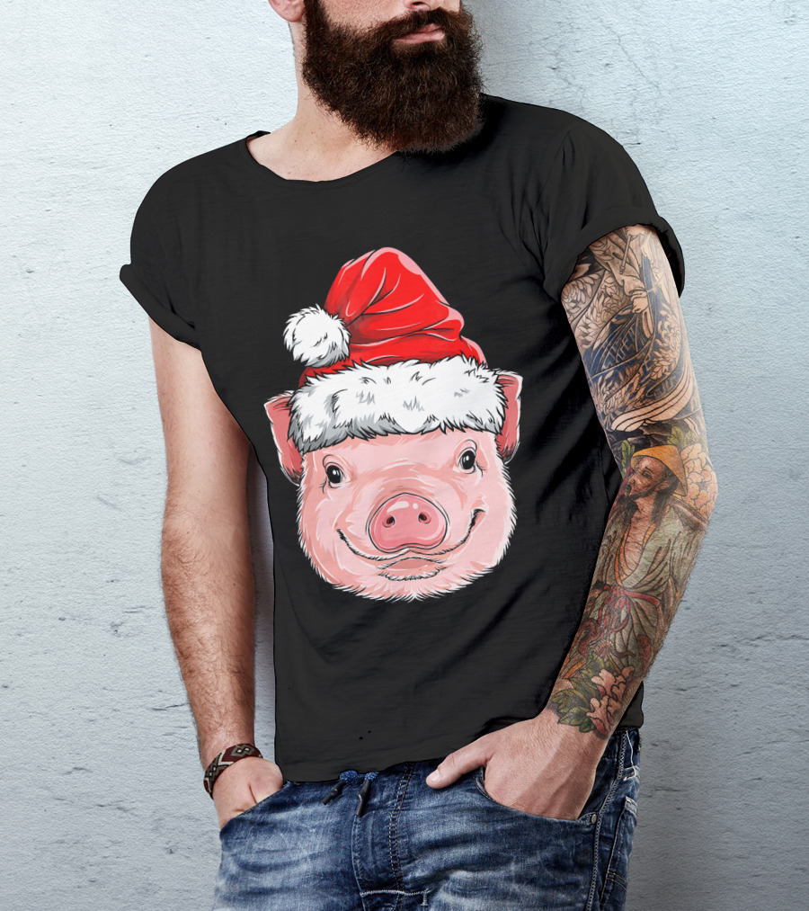 Pig Santa Christmas Santa Hat T-Shirt