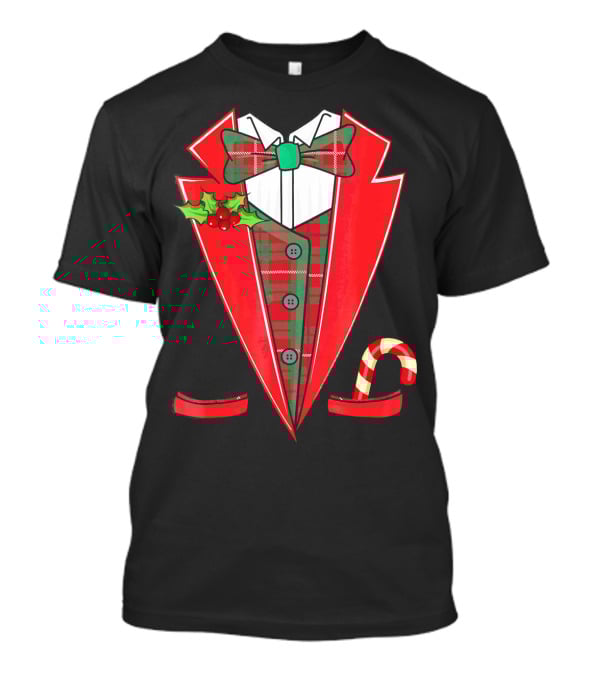 Tux Christmas Fancy Xmas Costume Red Suit Bow Candy Cane T-Shirt