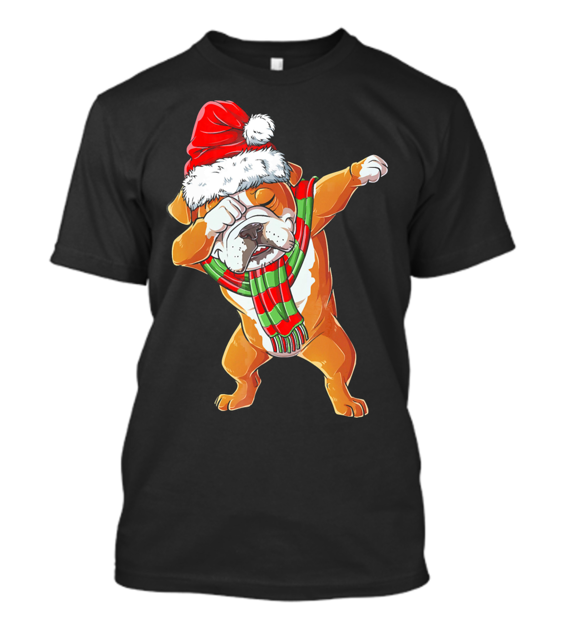 Dabbing English Bulldog Santa Claus With Christmas Hat And Scarf T-Shirt