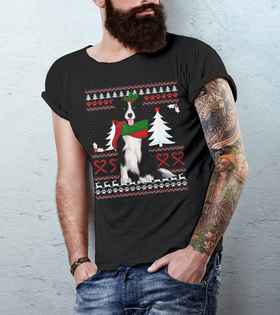 Border Collie Christmas Sweater Festive Dog Winter Holiday T-Shirt
