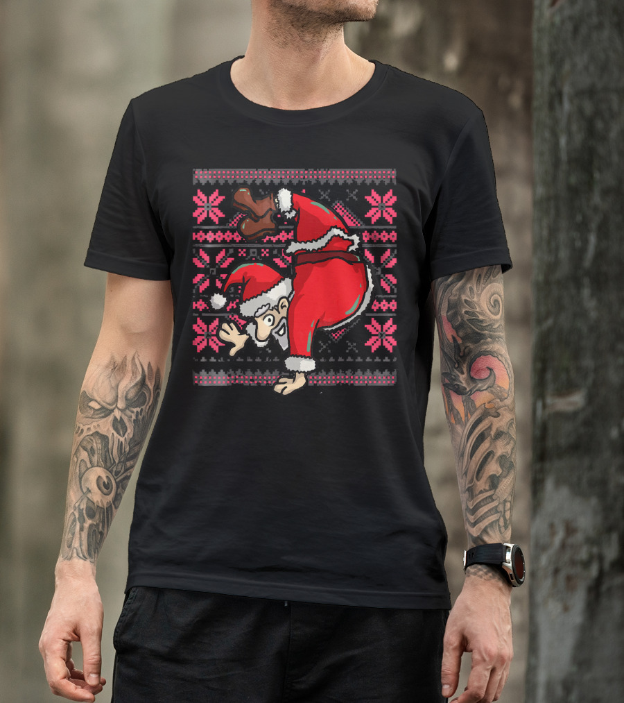 Ugly Christmas Santa Handstand T-Shirt