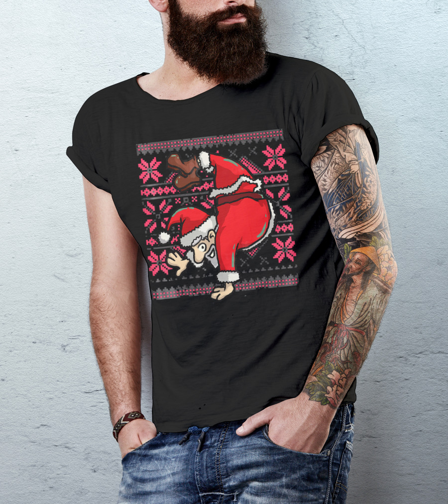 Ugly Christmas Santa Handstand T-Shirt