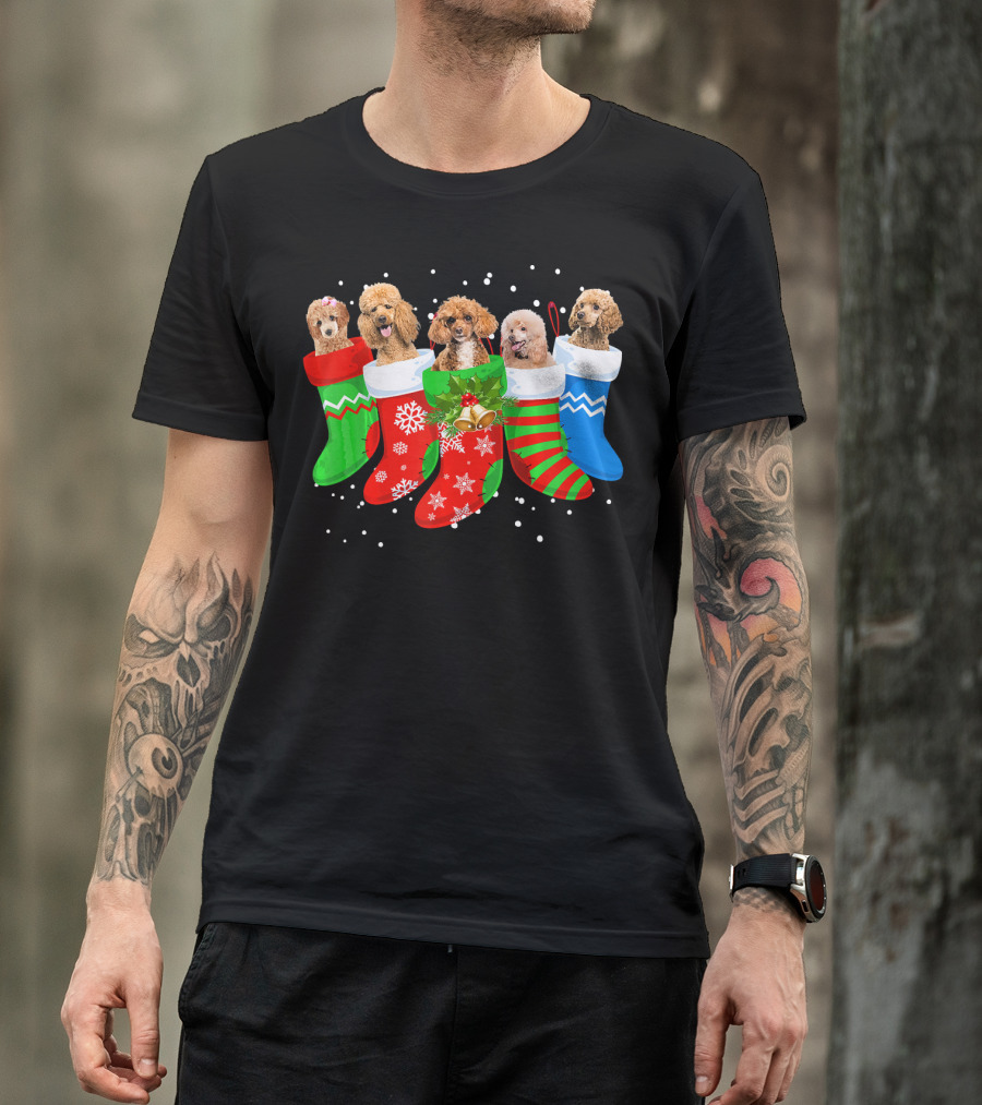 Poodle Christmas Stockings Festive Holiday Dogs T-Shirt