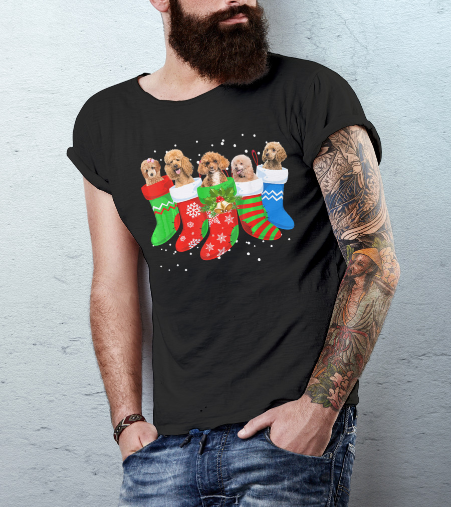 Poodle Christmas Stockings Festive Holiday Dogs T-Shirt