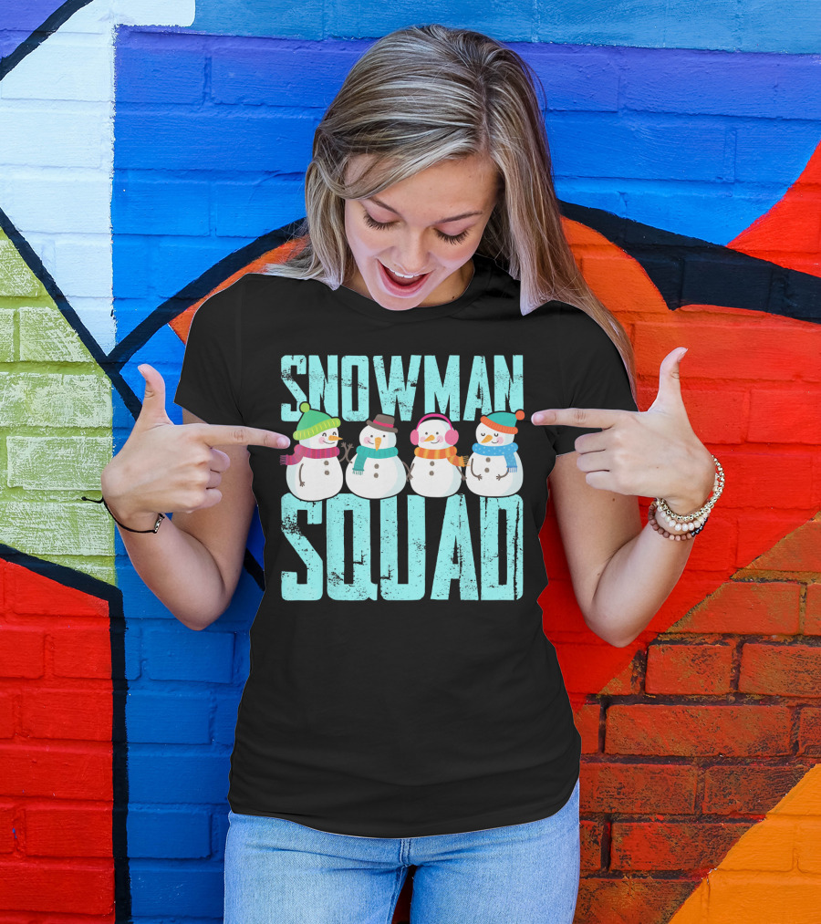 Snowman Squad Christmas Elf Snowmen With Scarves And Hats T-Shirt