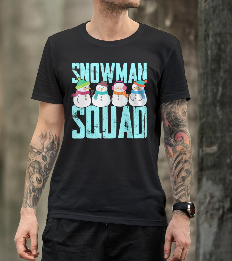 Snowman Squad Christmas Elf Snowmen With Scarves And Hats T-Shirt