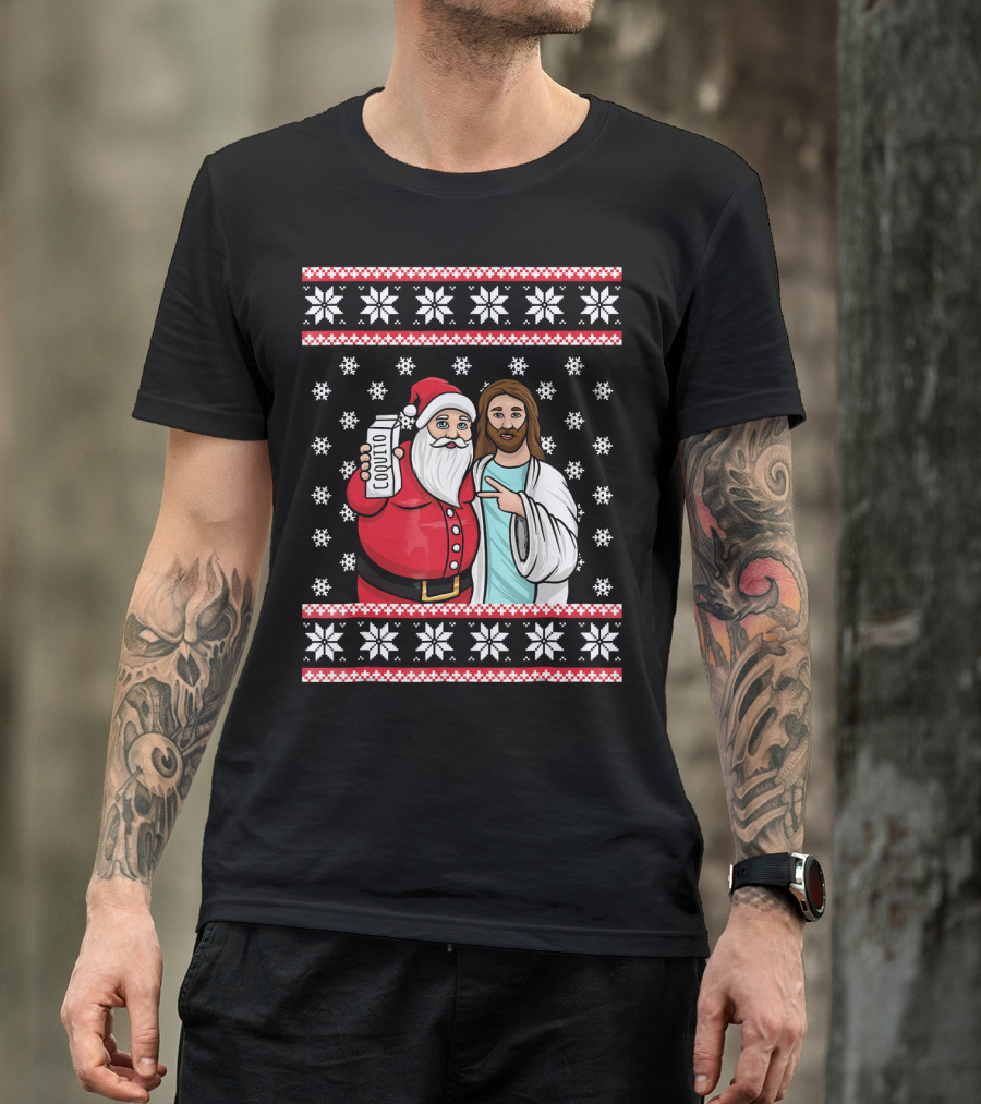 Christmas Drinking Party Santa Jesus Cheers Coq T-Shirt