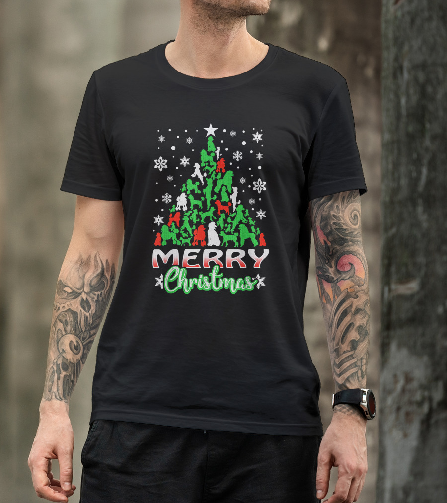 Merry Christmas Poodle Tree Snowflakes T-Shirt