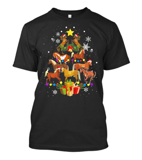Horse Christmas Tree Festive Snowflakes T-Shirt