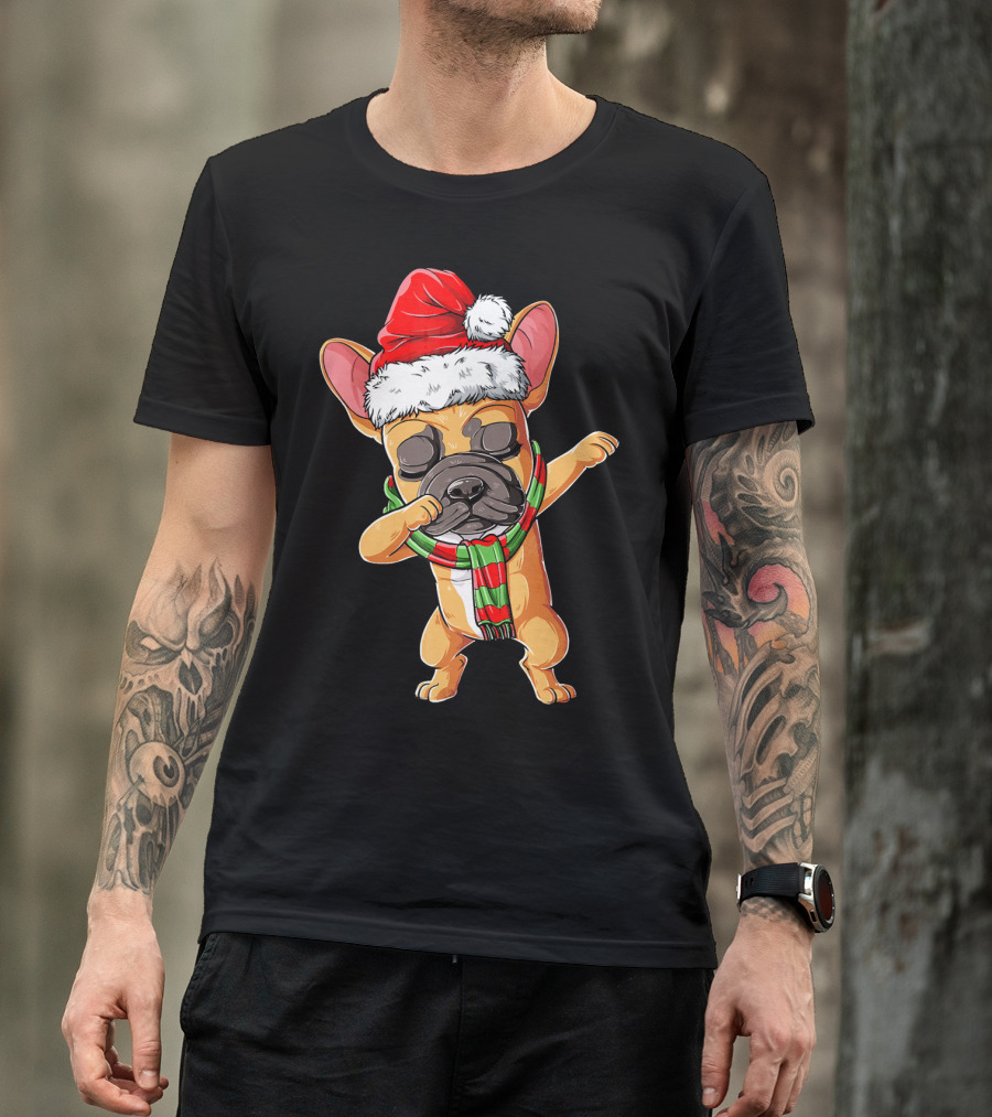Dabbing French Bulldog Santa Christmas T-Shirt