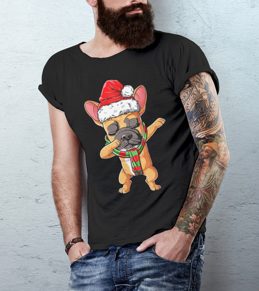 Dabbing French Bulldog Santa Christmas T-Shirt