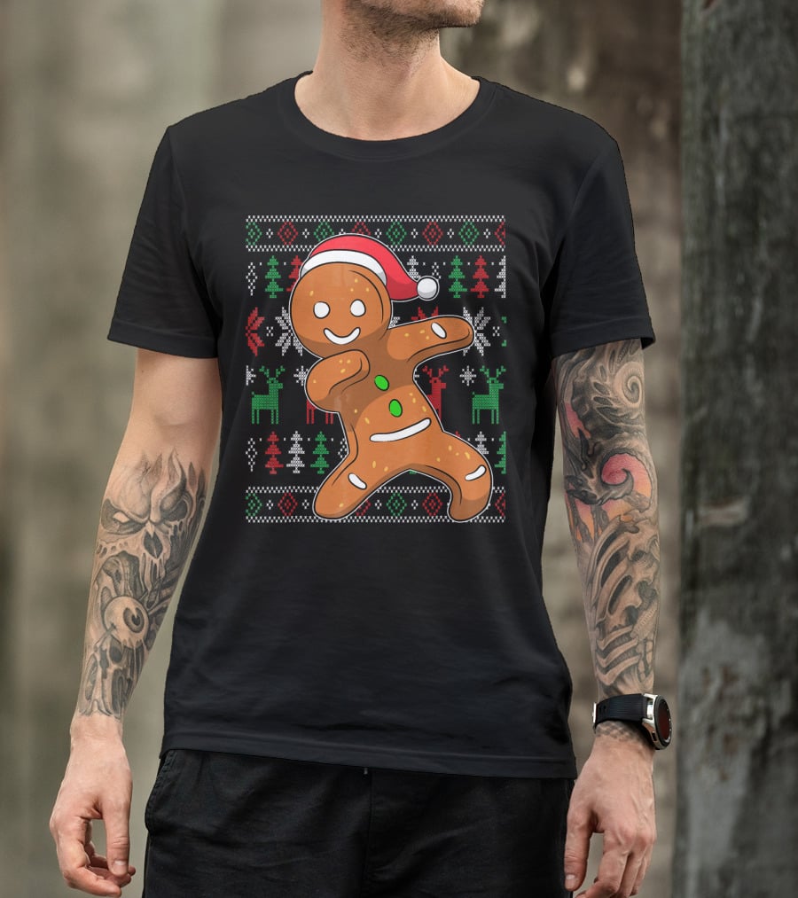Ugly Christmas Sweater Dabbing Gingerbread Man Santa Hat Holiday T-Shirt