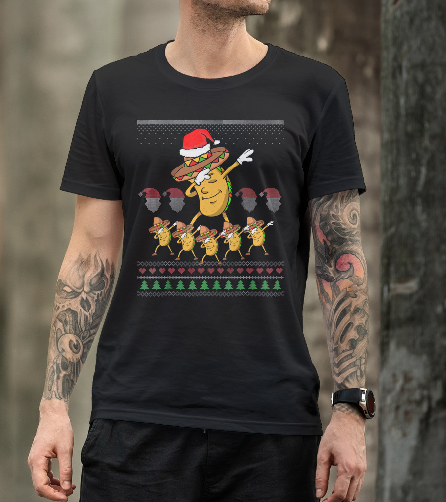 Dabbing Santa Hat Taco Christmas Dance Party Ugly T-Shirt